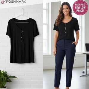 *NWT Black J Corrine top short ruffle butterfly sleeve, small bronze buttons XXL